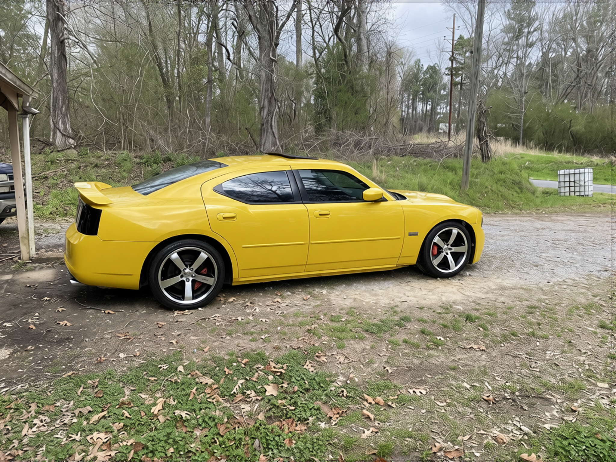 Dodge Charger rendered in Racing Yellow gloss paint