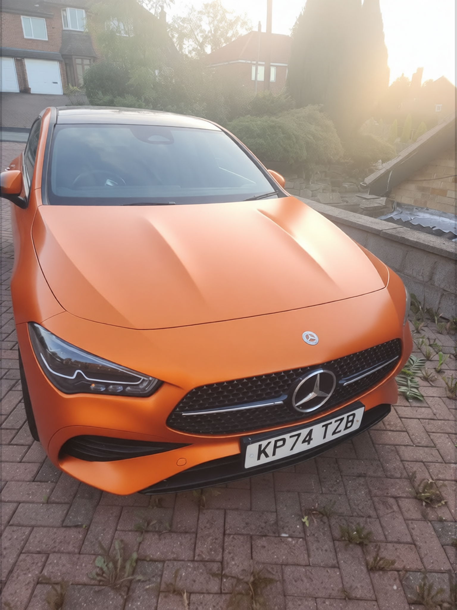 Mercedes-Benz CLA rendered in Lava Orange satin paint