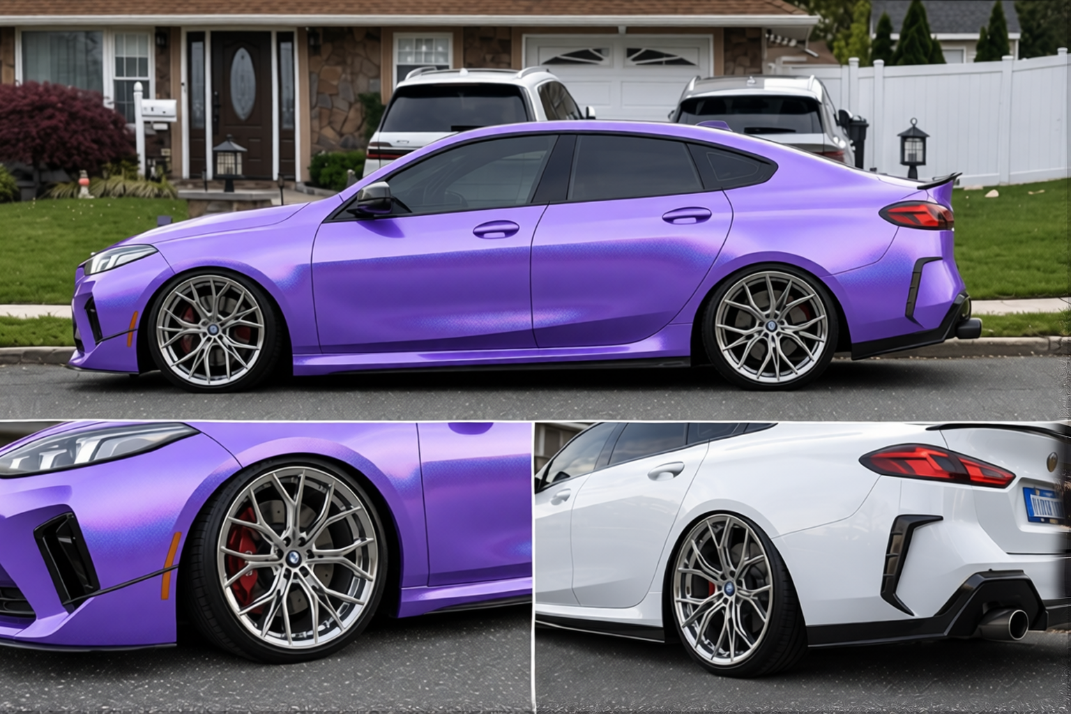 BMW 2 Series rendered in Glossy Laser Light Purple gloss wrap