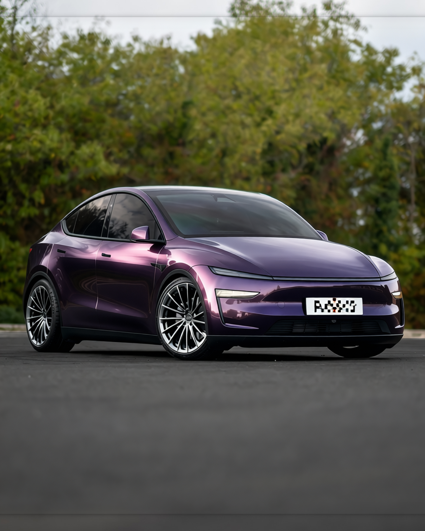 Tesla Model Y Perf rendered in Super Gloss Gemstone Blue gloss wrap