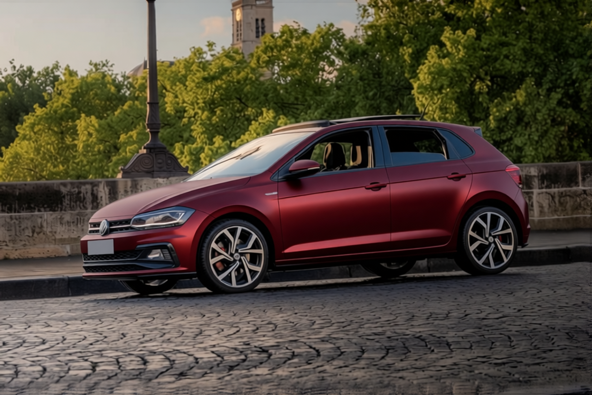 Volkswagen Polo GTI rendered in Satin Dragon Blood Red satin wrap
