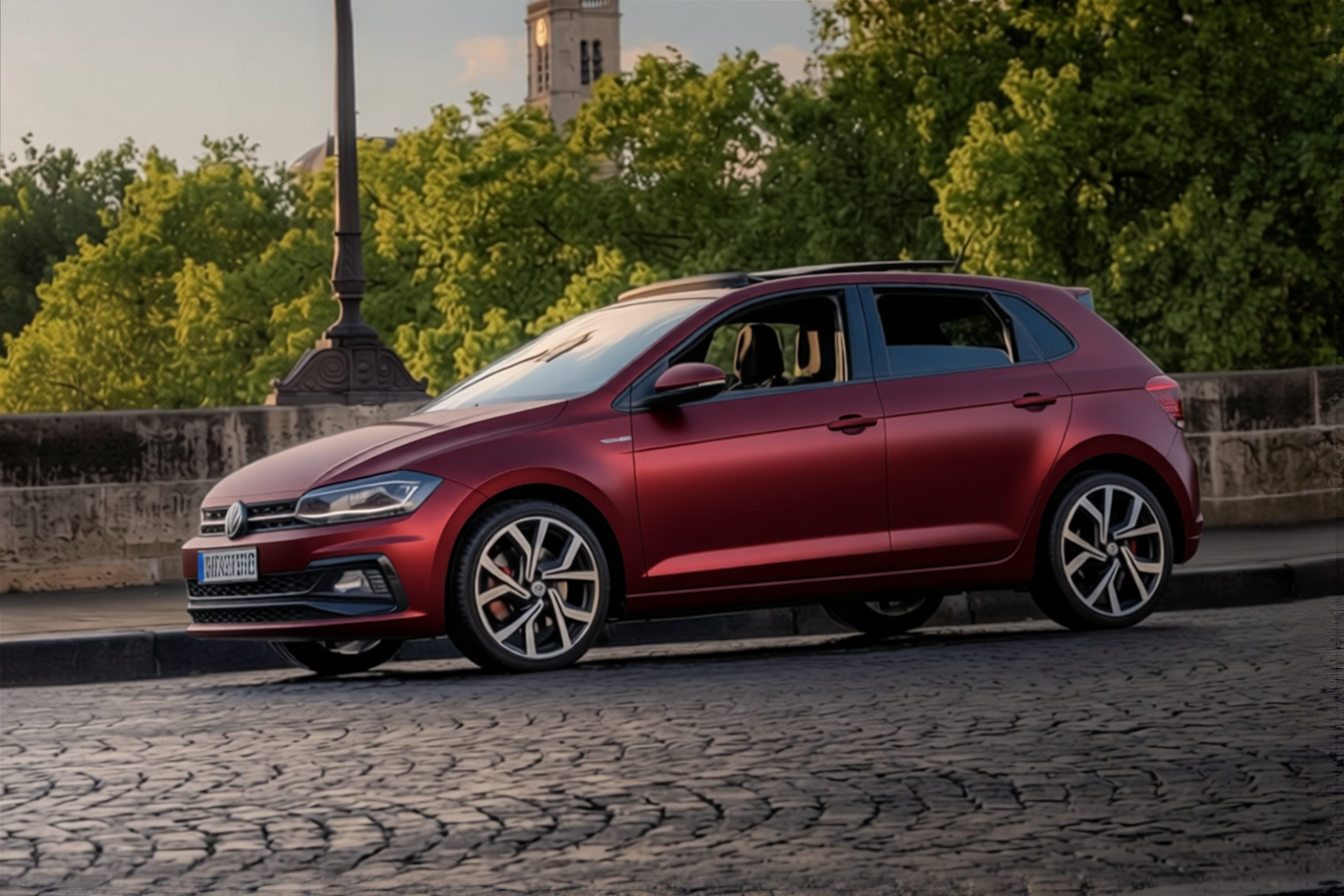 Volkswagen Polo GTI rendered in Satin Dragon Blood Red satin wrap