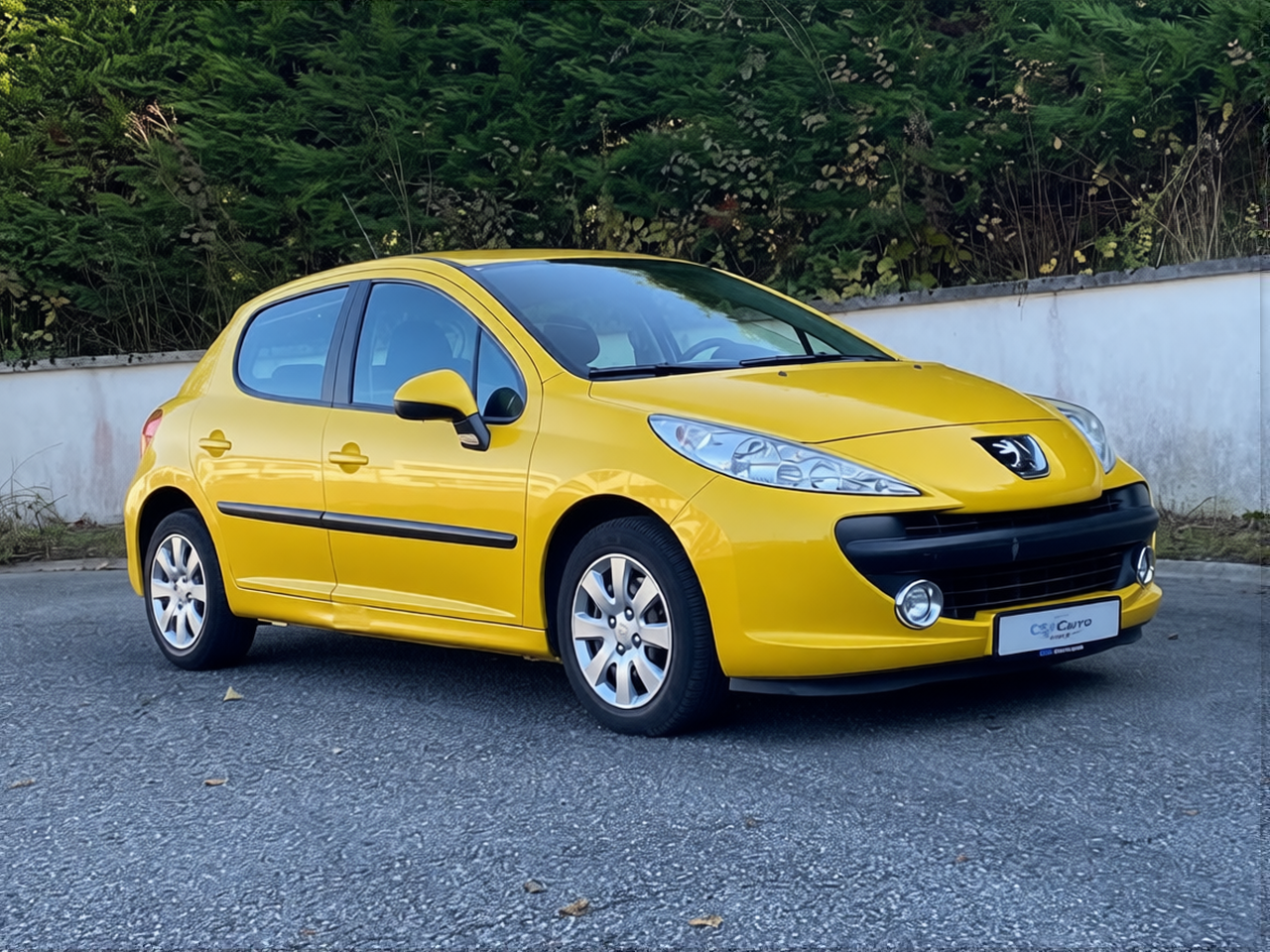 Peugeot 207 rendered in Racing Yellow satin paint