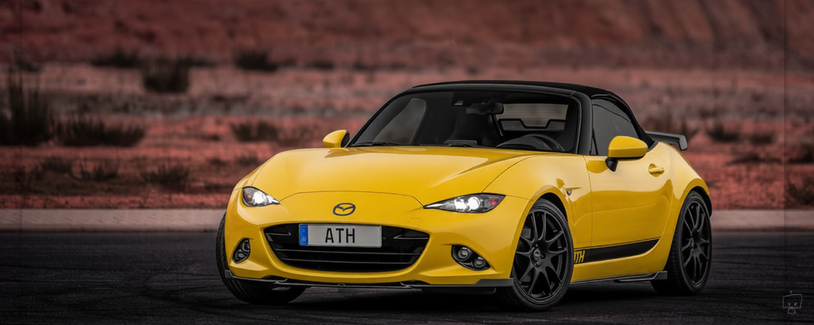 Mazda MX5 rendered in Racing Yellow gloss paint