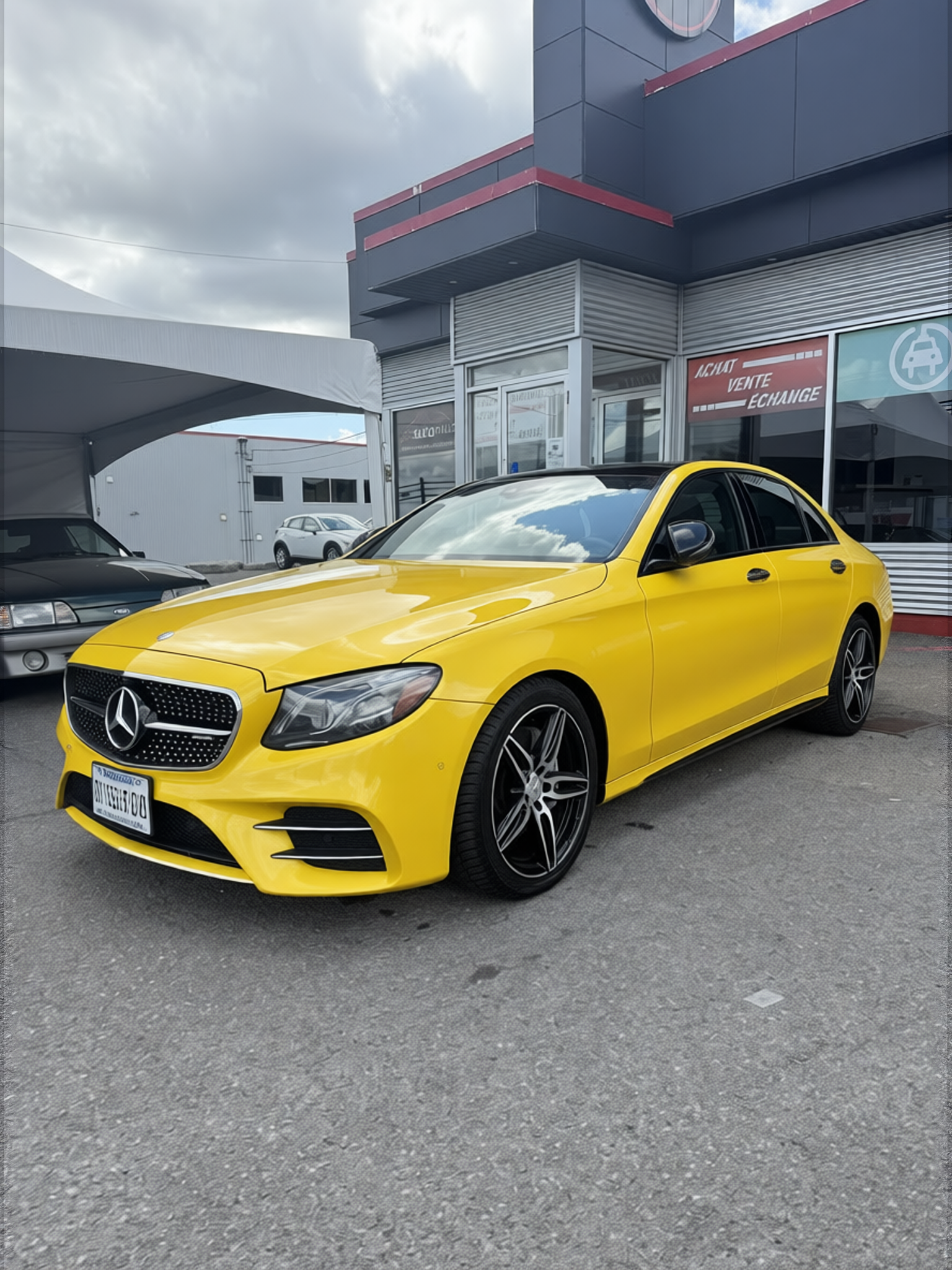 Mercedes-Benz E-Class rendered in Racing Yellow gloss paint