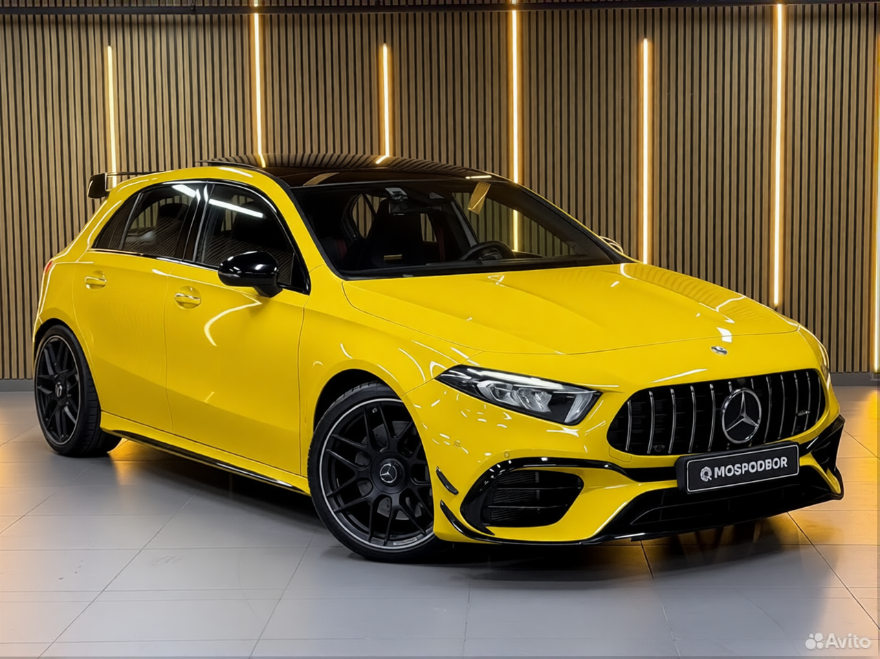 Mercedes-Benz A45 AMG rendered in Racing Yellow gloss paint