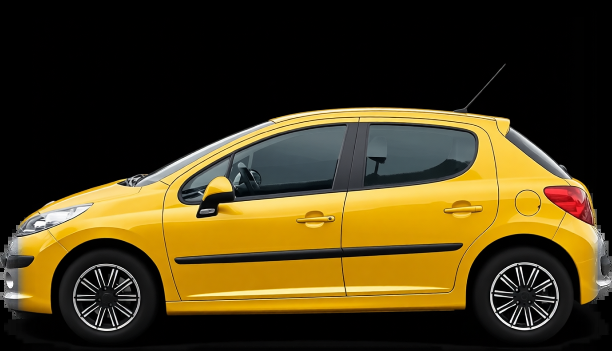 Peugeot 207 rendered in Racing Yellow gloss paint